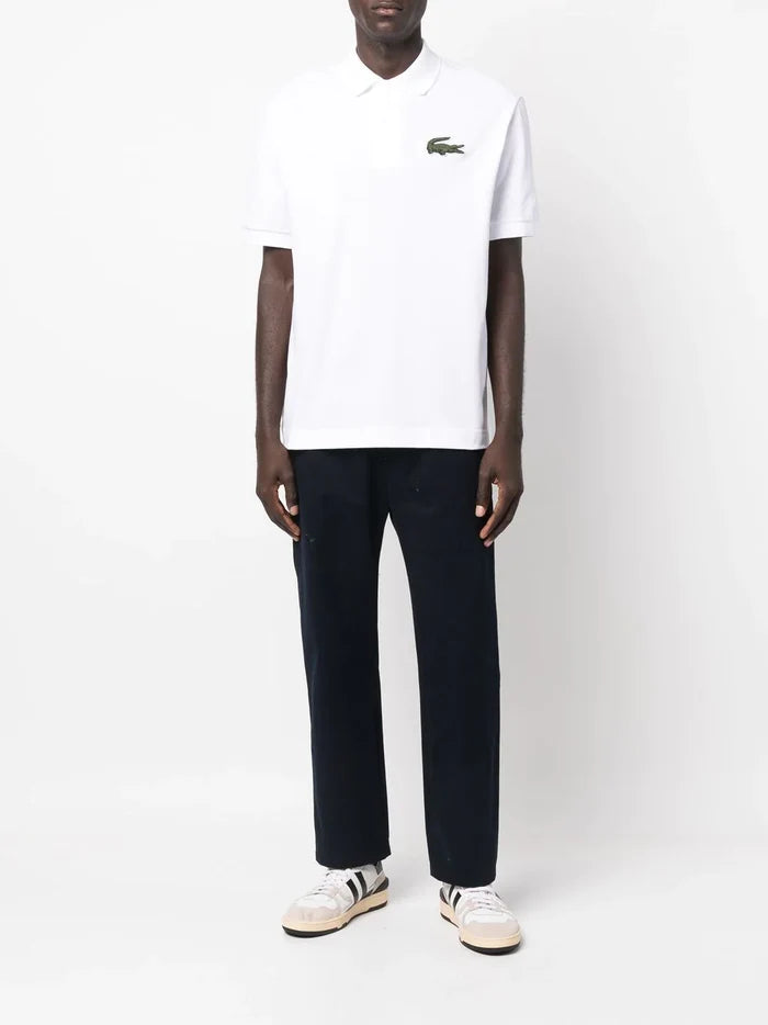 LACOSTE Loose Fit Large Logo Polo Shirt White - MAISONDEFASHION.COM