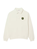 LACOSTE Loose Fit Polo Collar Fleece Sweatshirt White - MAISONDEFASHION.COM