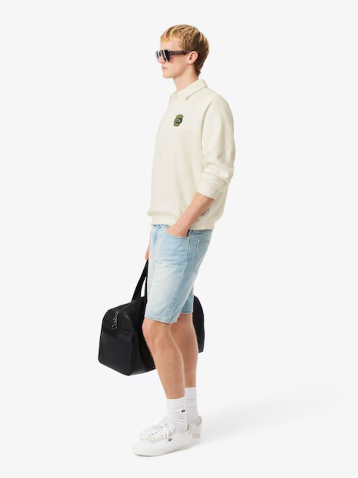 LACOSTE Loose Fit Polo Collar Fleece Sweatshirt White - MAISONDEFASHION.COM