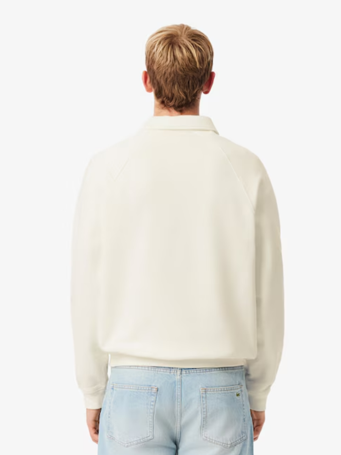 LACOSTE Loose Fit Polo Collar Fleece Sweatshirt White - MAISONDEFASHION.COM