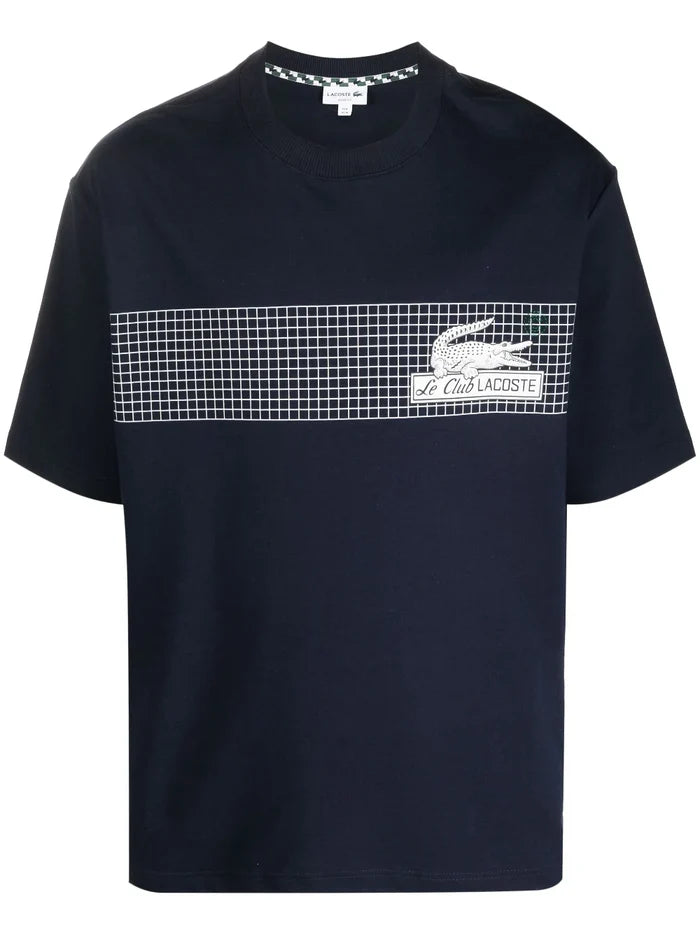 LACOSTE Loose Fit Tennis Print T-Shirt Navy - MAISONDEFASHION.COM