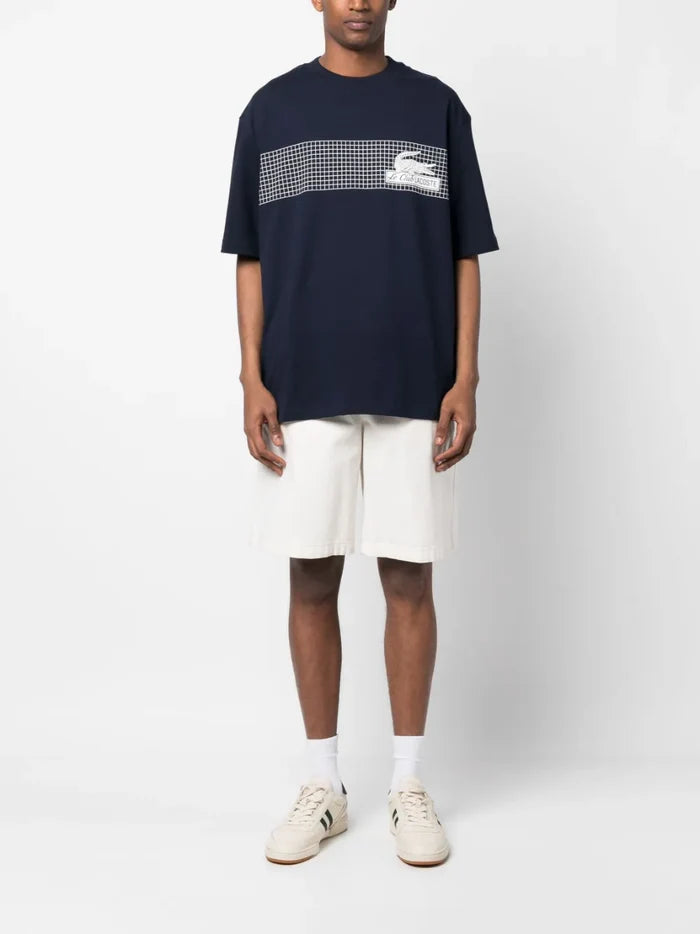 LACOSTE Loose Fit Tennis Print T-Shirt Navy - MAISONDEFASHION.COM