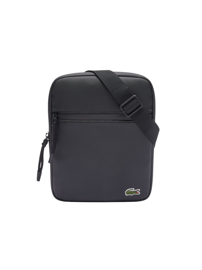 LACOSTE Medium LCST Piqué Satchel Black - MAISONDEFASHION.COM