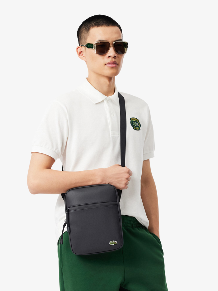 LACOSTE Medium LCST Piqué Satchel Black - MAISONDEFASHION.COM