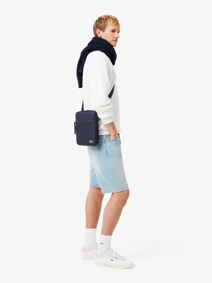 LACOSTE Medium LCST Piqué Satchel Eclipse Blue - MAISONDEFASHION.COM