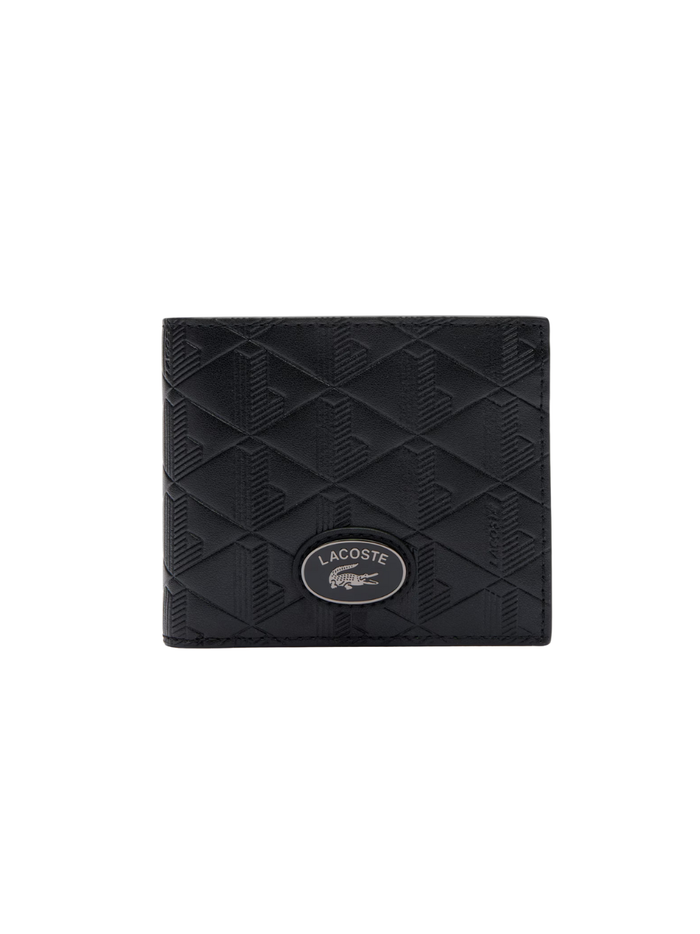 LACOSTE Medium Monogram Leather Billfold Black - MAISONDEFASHION.COM