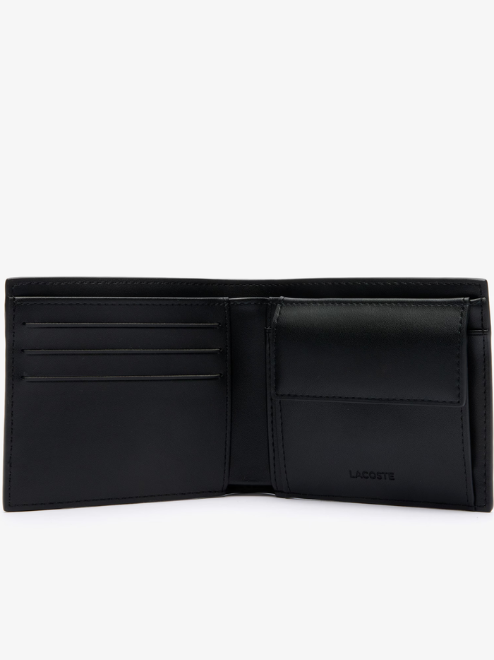 LACOSTE Medium Monogram Leather Billfold Black - MAISONDEFASHION.COM