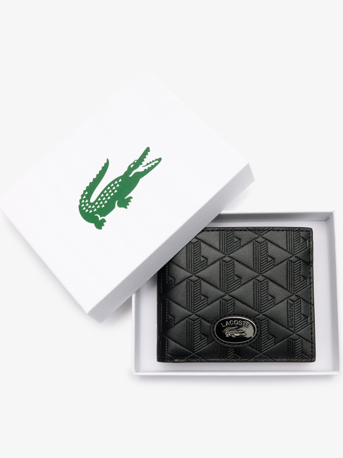 LACOSTE Medium Monogram Leather Billfold Black - MAISONDEFASHION.COM