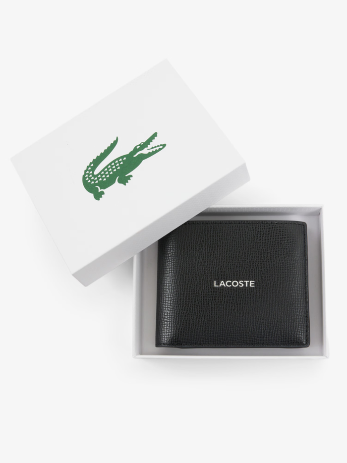 LACOSTE Medium Ossian Leather Billfold Black - MAISONDEFASHION.COM