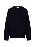LACOSTE Merino Wool Crew Neck Sweater Midnight Blue - MAISONDEFASHION.COM