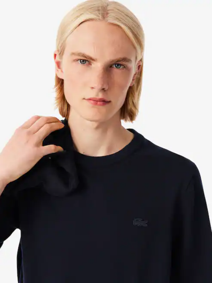 LACOSTE Merino Wool Crew Neck Sweater Midnight Blue - MAISONDEFASHION.COM