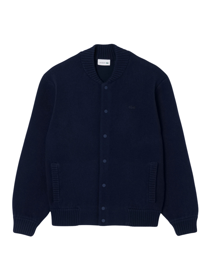 LACOSTE Merino Wool Jersey Bomber Jacket Midnight Blue - MAISONDEFASHION.COM