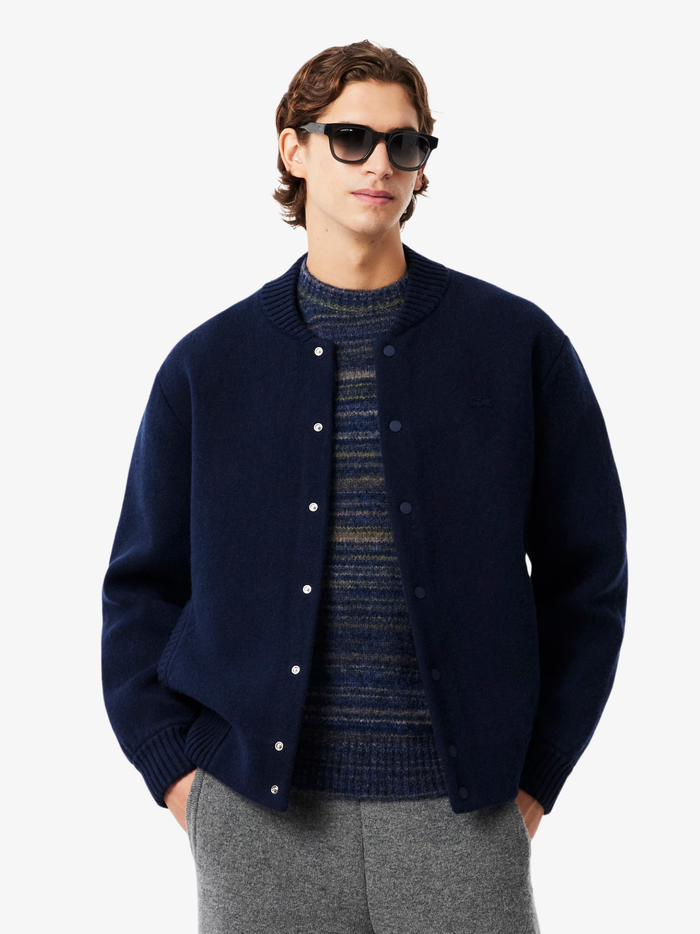LACOSTE Merino Wool Jersey Bomber Jacket Midnight Blue - MAISONDEFASHION.COM