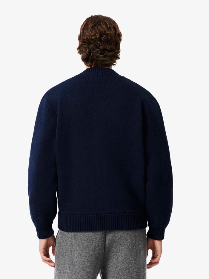 LACOSTE Merino Wool Jersey Bomber Jacket Midnight Blue - MAISONDEFASHION.COM