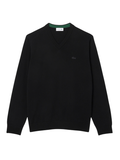 LACOSTE Merino Wool Monochrome V Neck Sweater Black - MAISONDEFASHION.COM