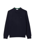 LACOSTE Merino Wool Monochrome V Neck Sweater Midnight Blue - MAISONDEFASHION.COM