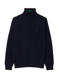 LACOSTE Merino Wool Roll Neck Sweater Midnight Blue - MAISONDEFASHION.COM