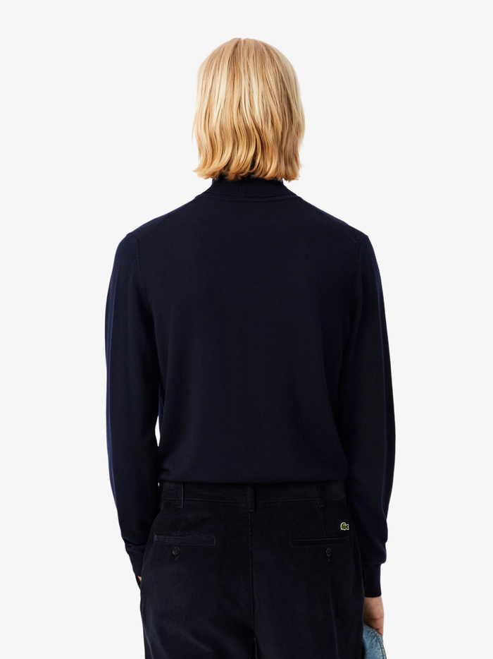 LACOSTE Merino Wool Roll Neck Sweater Midnight Blue - MAISONDEFASHION.COM