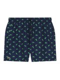 LACOSTE Mid Length Crocodile Print Swim Trunks Midnight Blue