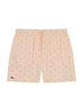 LACOSTE Mid Length Crocodile Print Swim Trunks Peach Pink