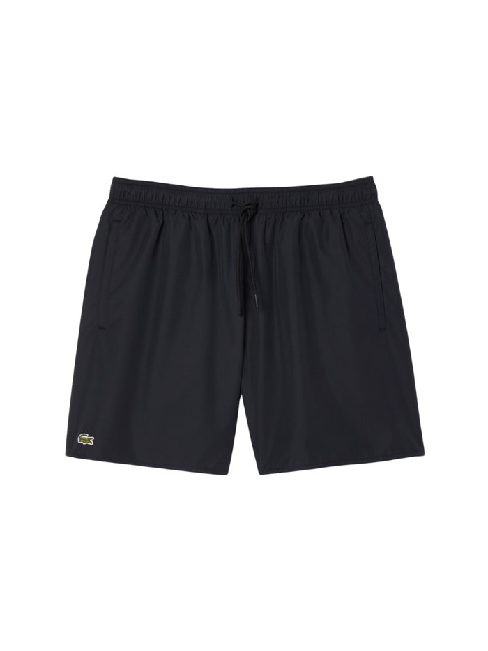LACOSTE Mid Length Monochrome Swim Trunks Black - MAISONDEFASHION.COM