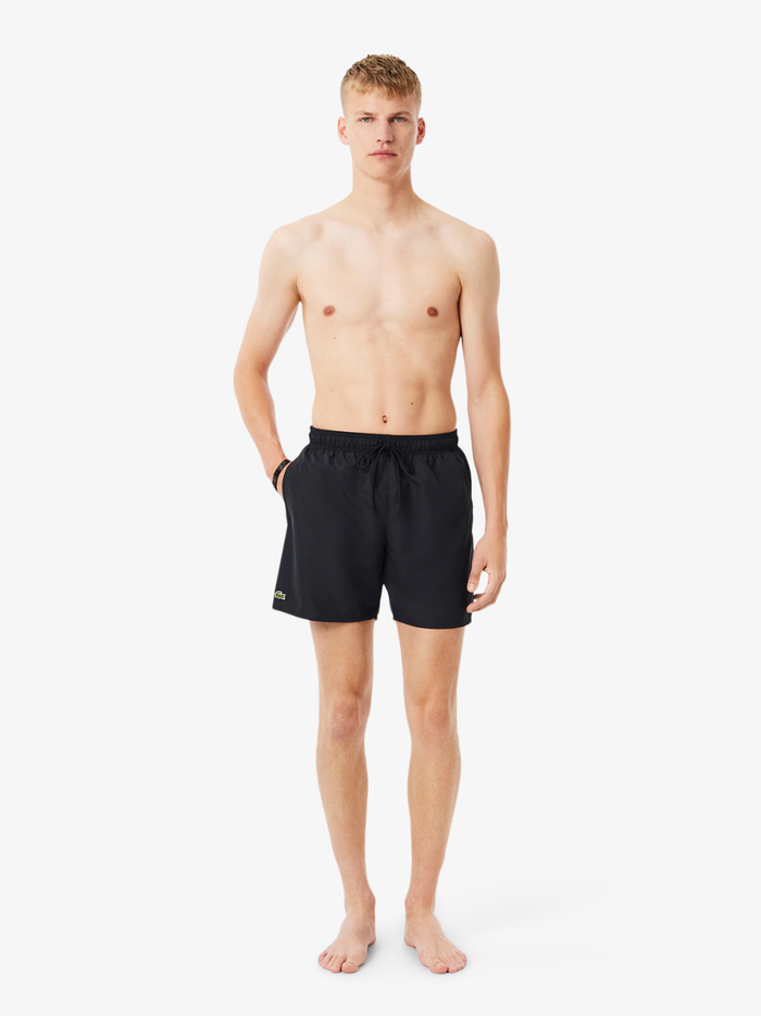 LACOSTE Mid Length Monochrome Swim Trunks Black - MAISONDEFASHION.COM