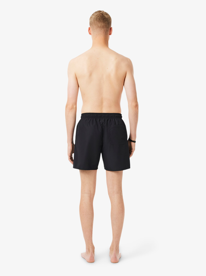 LACOSTE Mid Length Monochrome Swim Trunks Black - MAISONDEFASHION.COM