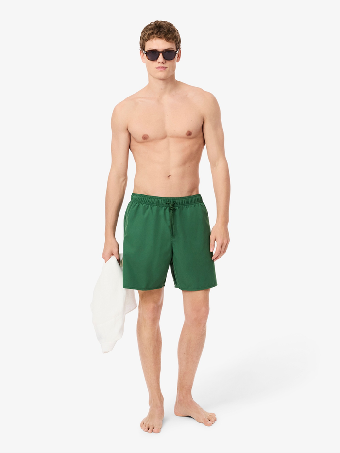 LACOSTE Mid Length Monochrome Swim Trunks Green - MAISONDEFASHION.COM