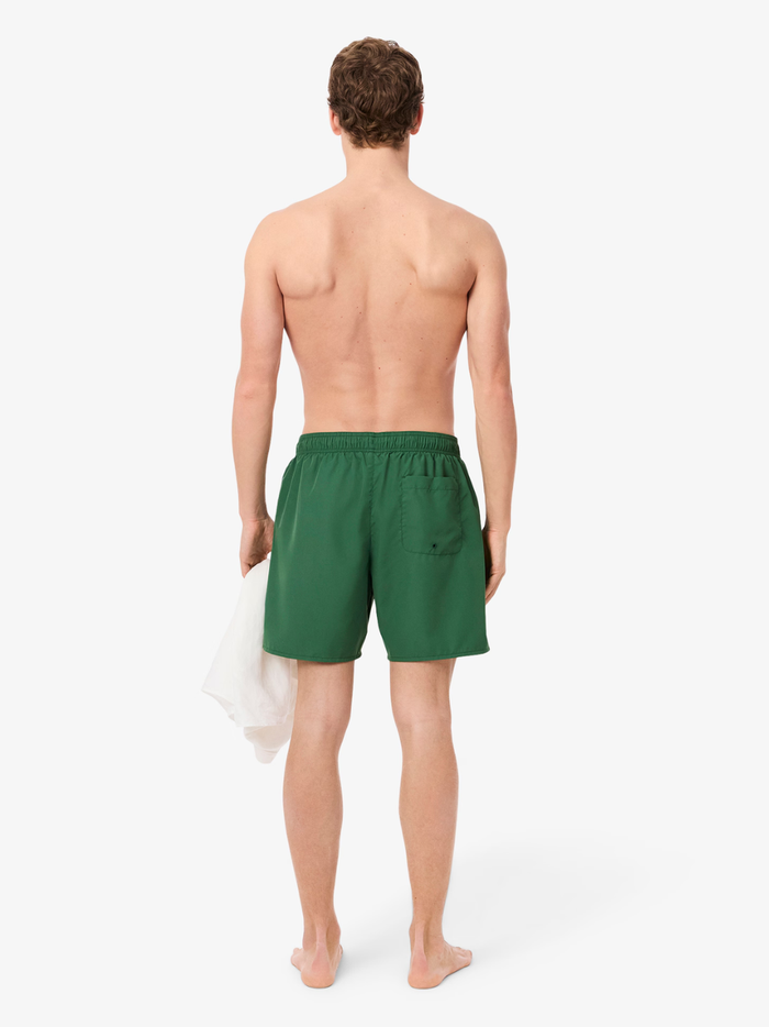 LACOSTE Mid Length Monochrome Swim Trunks Green - MAISONDEFASHION.COM