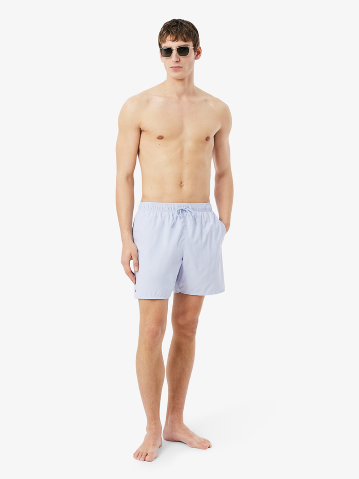 LACOSTE Mid Length Monochrome Swim Trunks Light Blue