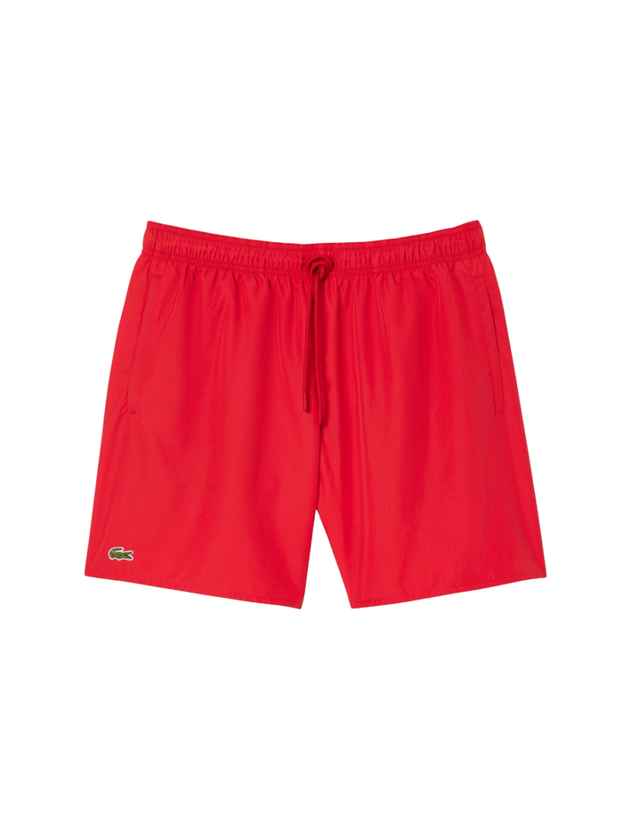LACOSTE Mid Length Monochrome Swim Trunks Red - MAISONDEFASHION.COM