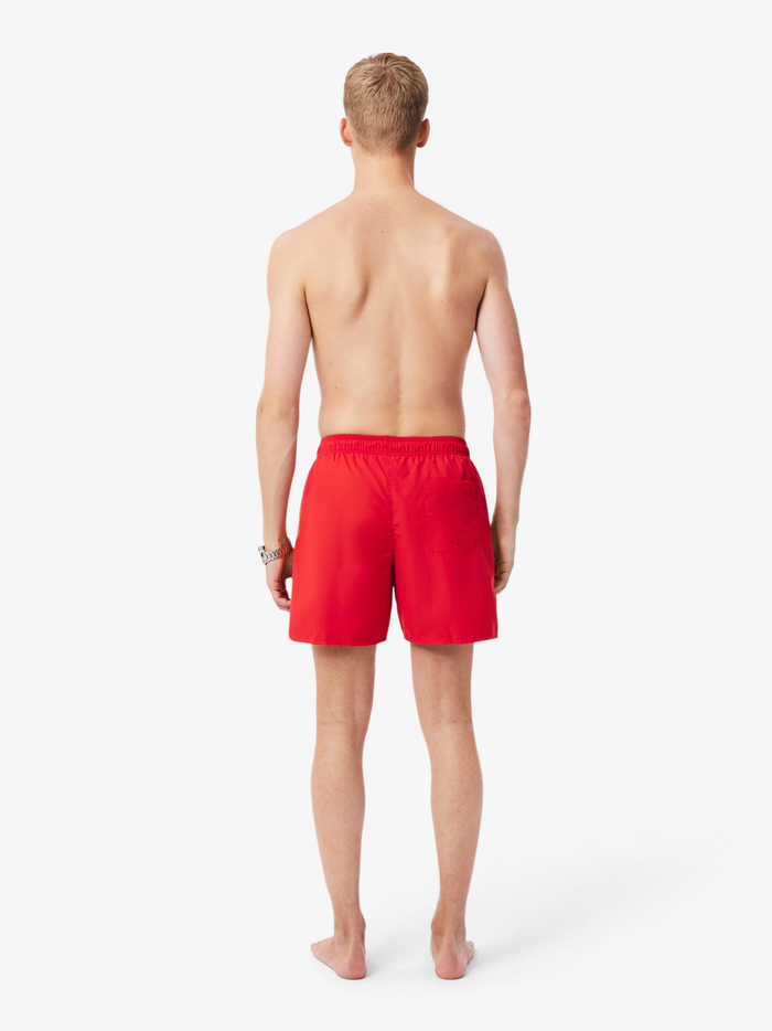 LACOSTE Mid Length Monochrome Swim Trunks Red - MAISONDEFASHION.COM