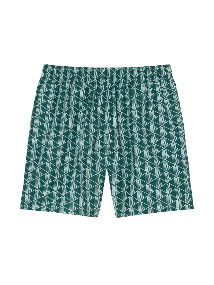 LACOSTE Mid Length Monogram Print Swim Trunks Green