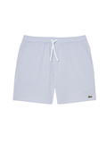 LACOSTE Mid Length Striped Textured Swim Trunks White/Light Blue - MAISONDEFASHION.COM