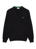 LACOSTE Monochrome Cotton V-neck Sweater Black - MAISONDEFASHION.COM