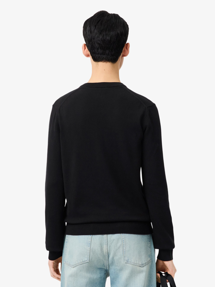 LACOSTE Monochrome Cotton V-neck Sweater Black - MAISONDEFASHION.COM