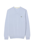 LACOSTE Monochrome Cotton V-neck Sweater Light Blue - MAISONDEFASHION.COM