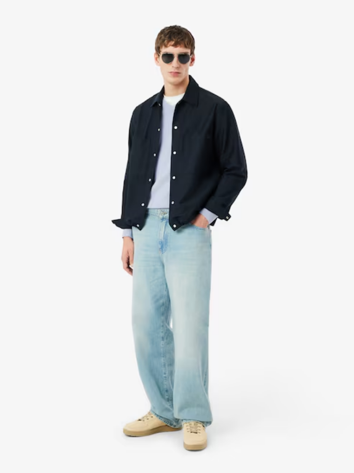 LACOSTE Monochrome Cotton V-neck Sweater Light Blue - MAISONDEFASHION.COM