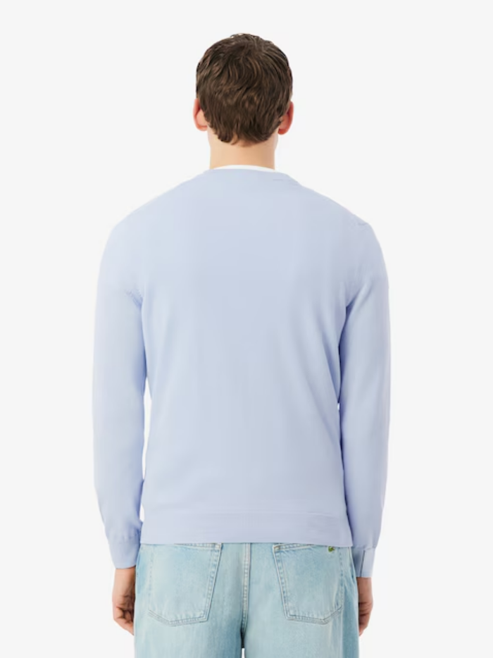 LACOSTE Monochrome Cotton V-neck Sweater Light Blue - MAISONDEFASHION.COM