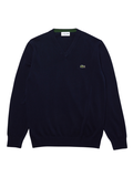 LACOSTE Monochrome Cotton V-neck Sweater Midnight Blue - MAISONDEFASHION.COM