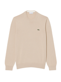 LACOSTE Monochrome Crew Neck Cotton Sweater Beige - MAISONDEFASHION.COM
