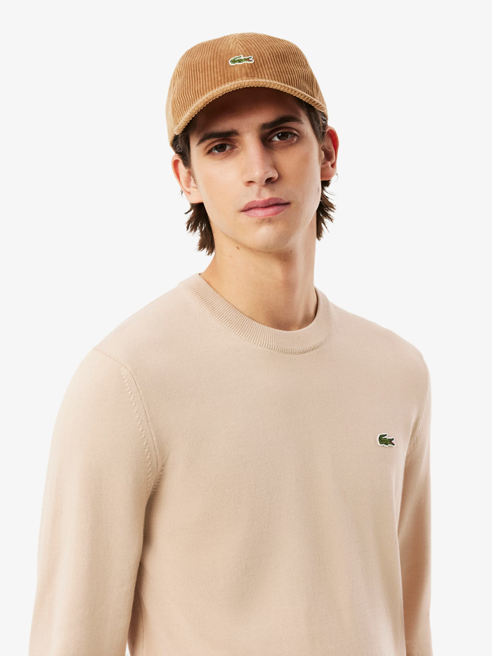 LACOSTE Monochrome Crew Neck Cotton Sweater Beige - MAISONDEFASHION.COM