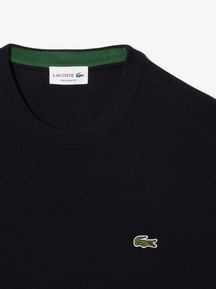 LACOSTE black monochrome cotton sweater additional angle view showcasing quality construction and design details