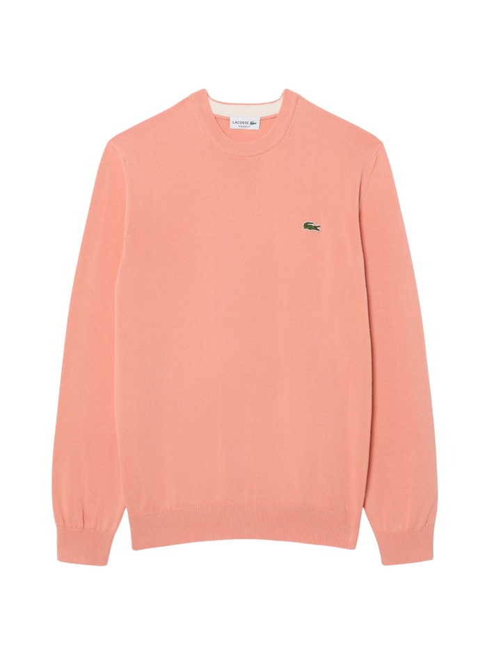 LACOSTE Monochrome Crew Neck Cotton Sweater Coral Pink - MAISONDEFASHION.COM