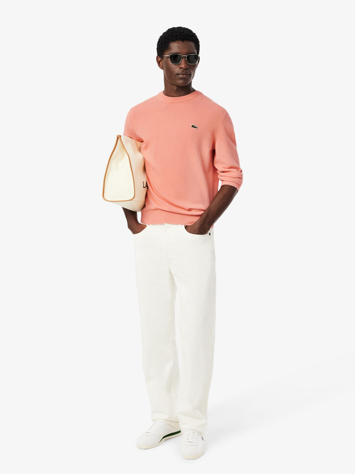 LACOSTE Monochrome Crew Neck Cotton Sweater Coral Pink - MAISONDEFASHION.COM