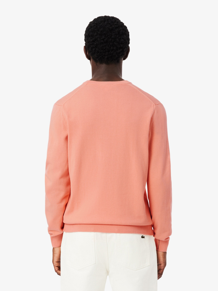 LACOSTE Monochrome Crew Neck Cotton Sweater Coral Pink - MAISONDEFASHION.COM