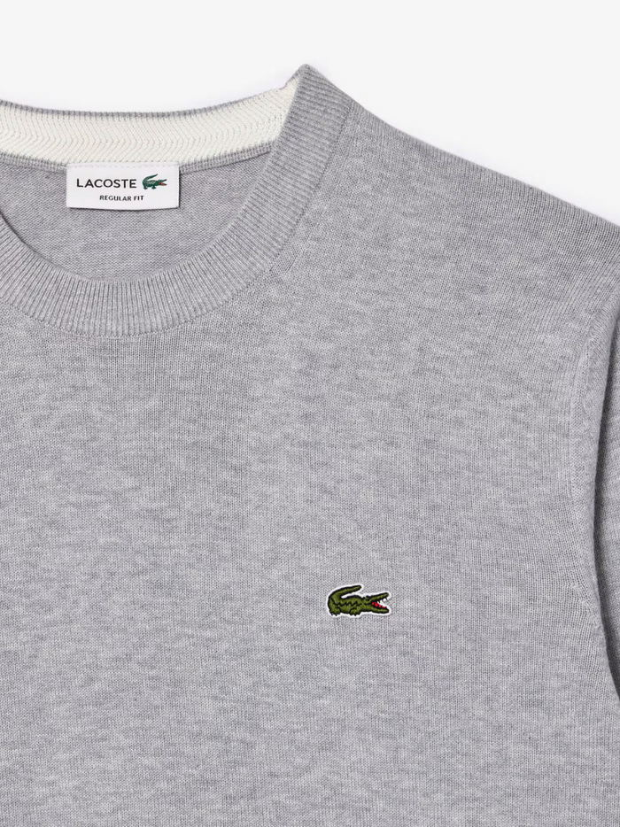 LACOSTE Grey Crew Neck Cotton Sweater - Lifestyle shot or additional angle showcasing versatile styling