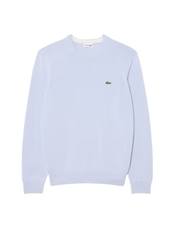 LACOSTE Monochrome Crew Neck Cotton Sweater Light Blue - MAISONDEFASHION.COM