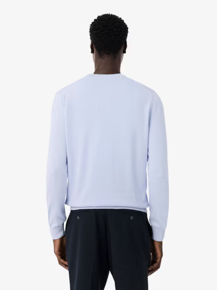 LACOSTE Monochrome Crew Neck Cotton Sweater Light Blue - MAISONDEFASHION.COM