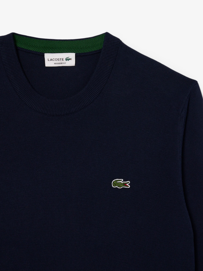 LACOSTE midnight blue monochrome cotton sweater additional angle view showcasing quality construction and design details